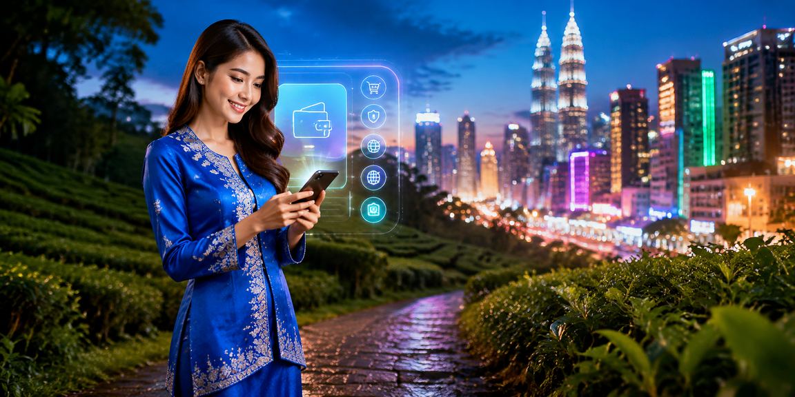 Wanita Kuala Lumpur berbaju kurung menggunakan kasino mudah alih melalui telefon pintar