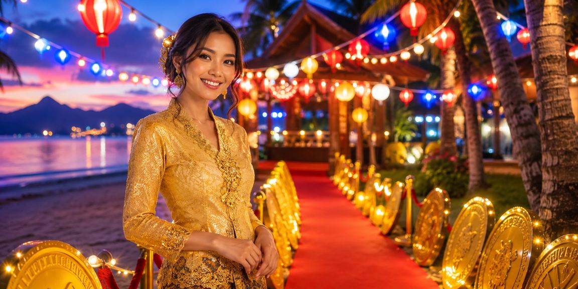Wanita berpakaian kebaya Langkawi menikmati permainan kasino melalui aplikasi mudah alih