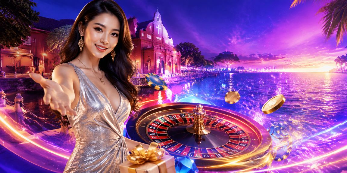 Meja roulette bergaya Melaka dengan suasana kasino dalam talian moden